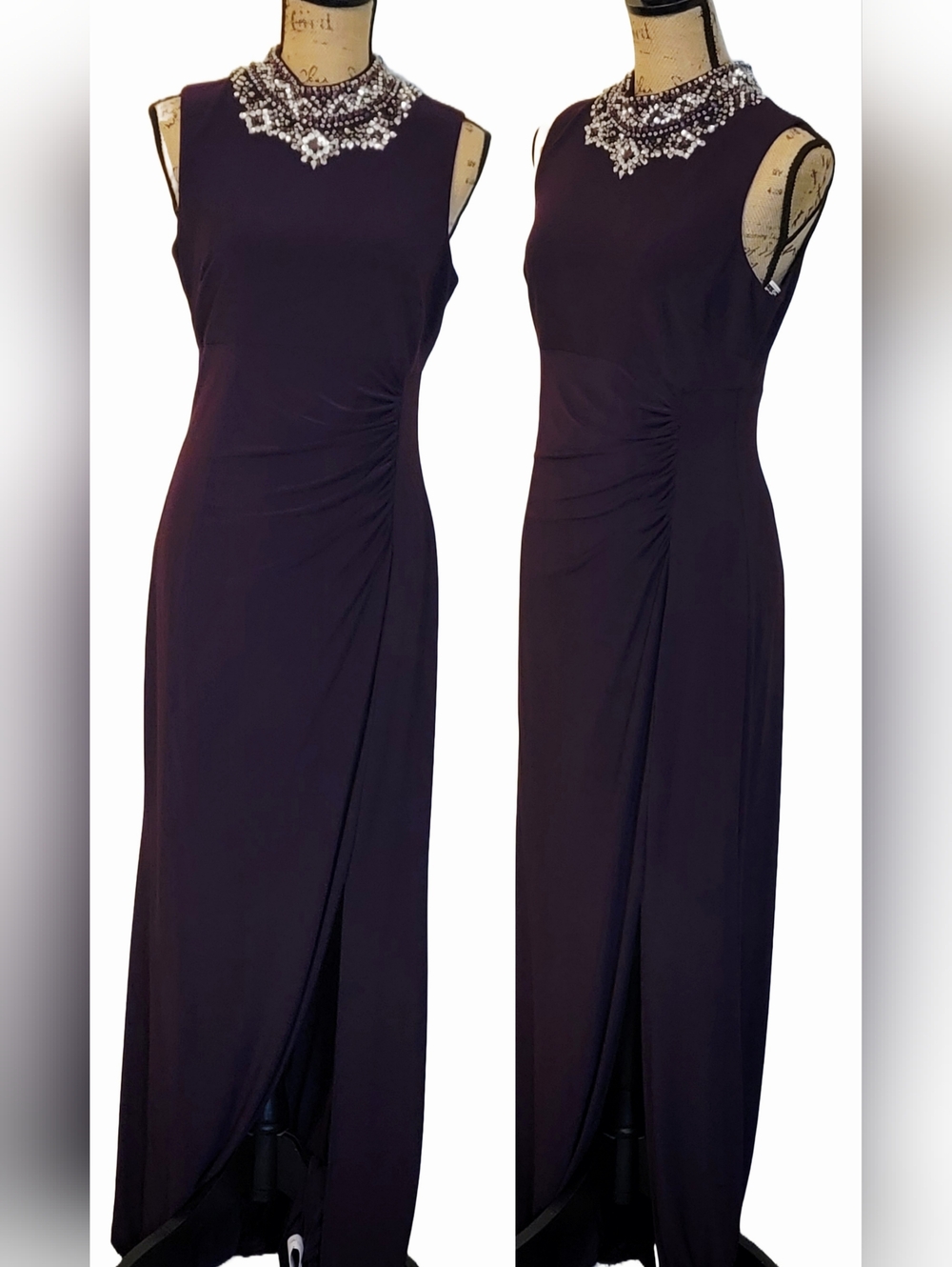 Vince Camuto Plum Embellished Jewel Rhinestones Neckline Formal Dress